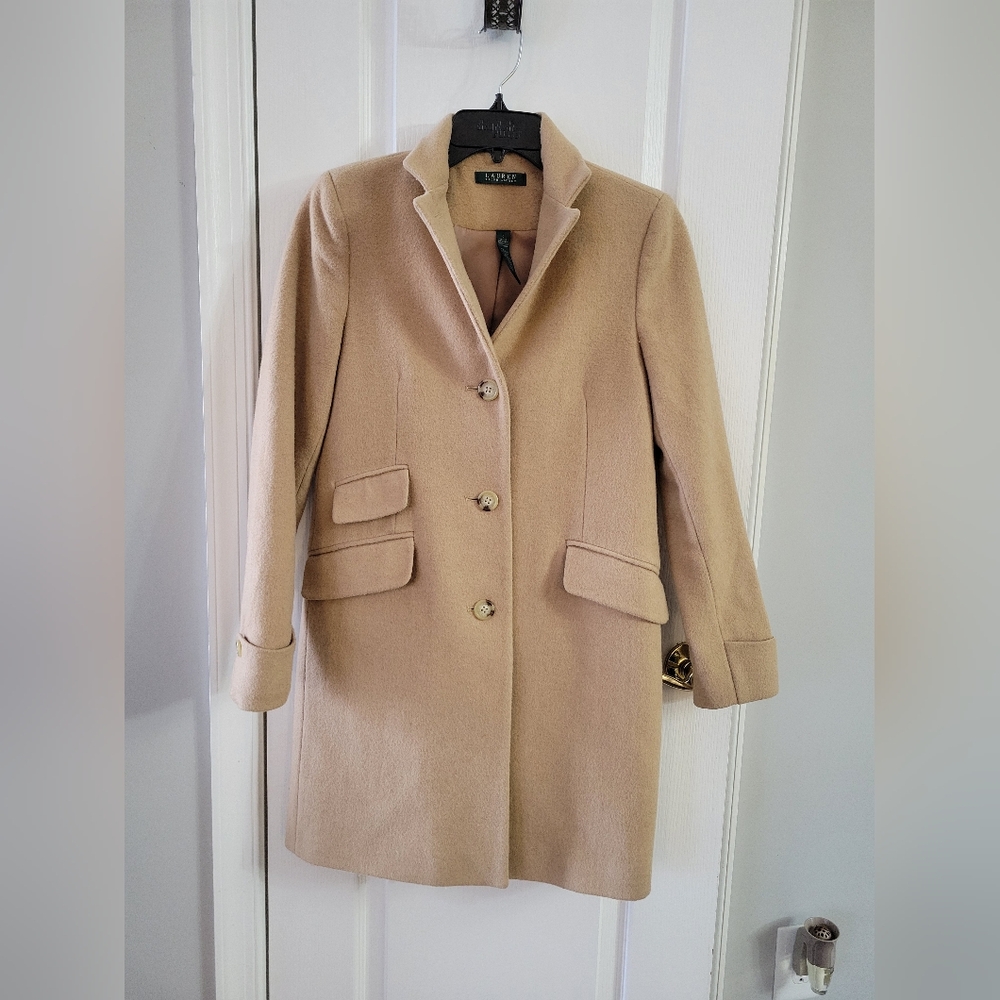 Lauren Ralph Lauren Classic Camel Wool Blend Walker Coat Size 0 Overcoat Peacoat